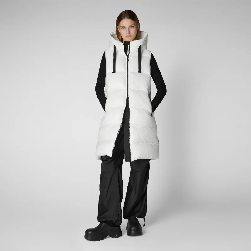Women's Hooded Animal free Puffer Vest Iria in Off white Pastel Wool Vest