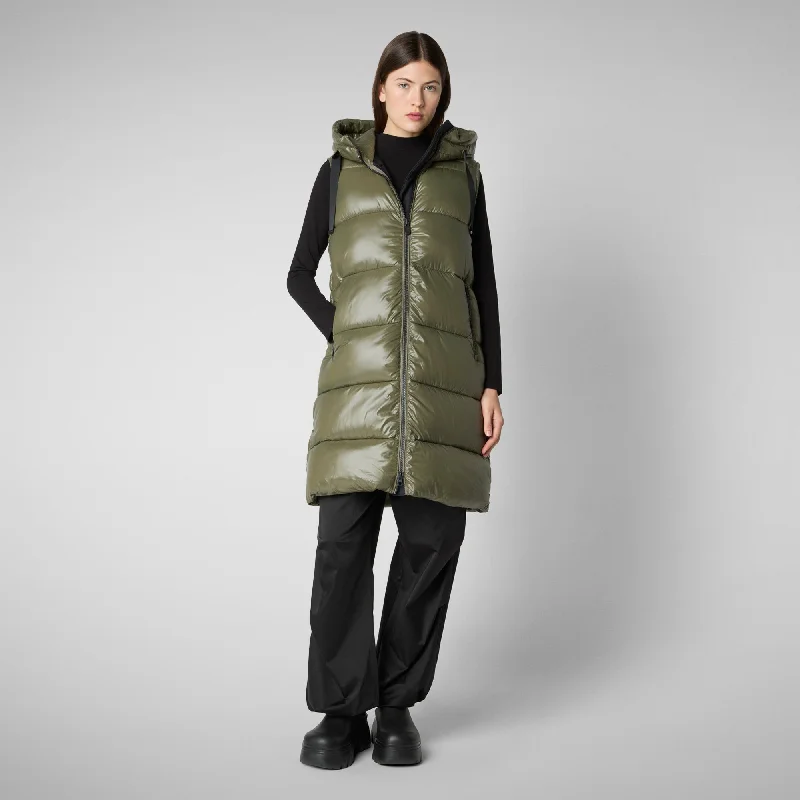Women's Hooded Animal free Puffer Vest Iria in laurel green Cropped Leather Vest