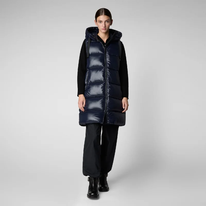 Women's Hooded Animal free Puffer Vest Iria in blue black Stylish Streetwear Vest