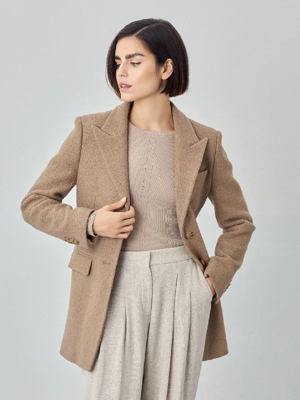 Single-breasted Wool Blend Coat With Peak Lapel