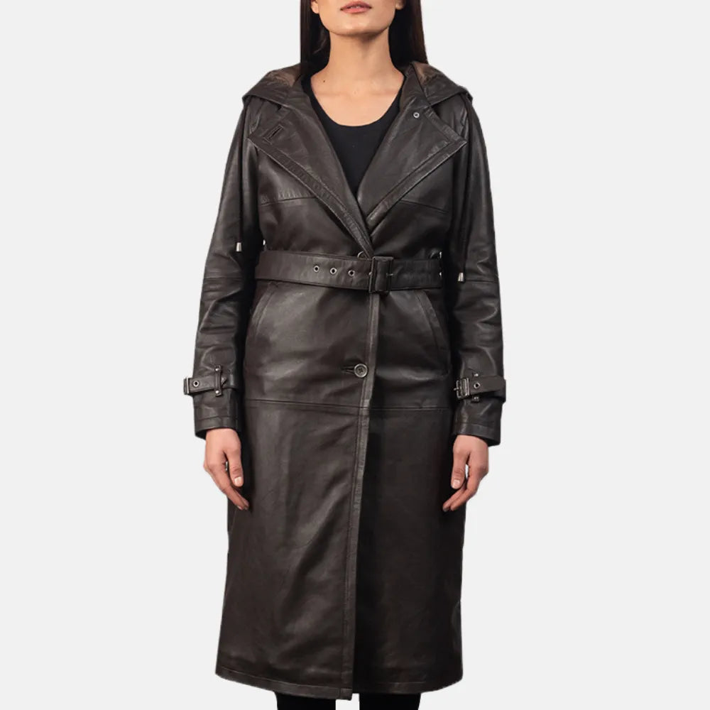 Hooded Brown Trench Coat for Women