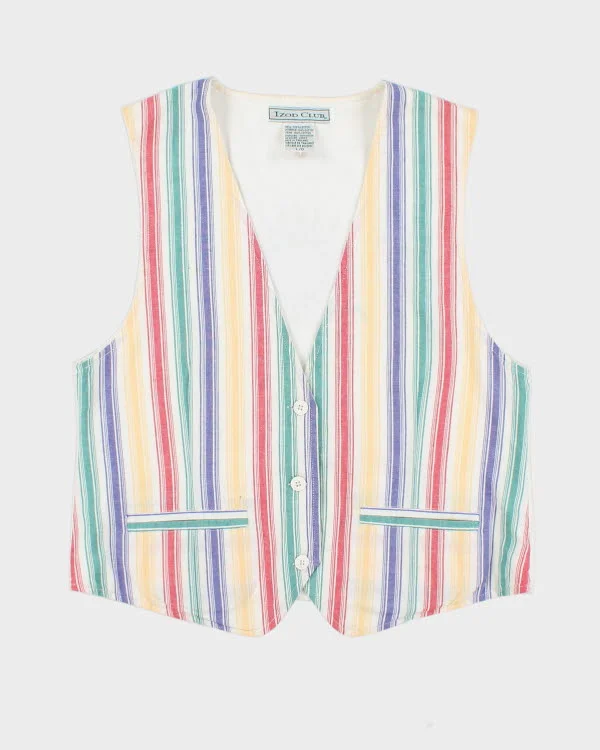 Vintage 90s Izod Striped Waistcoat - L Trendy Quilted Waistcoat Jacket
