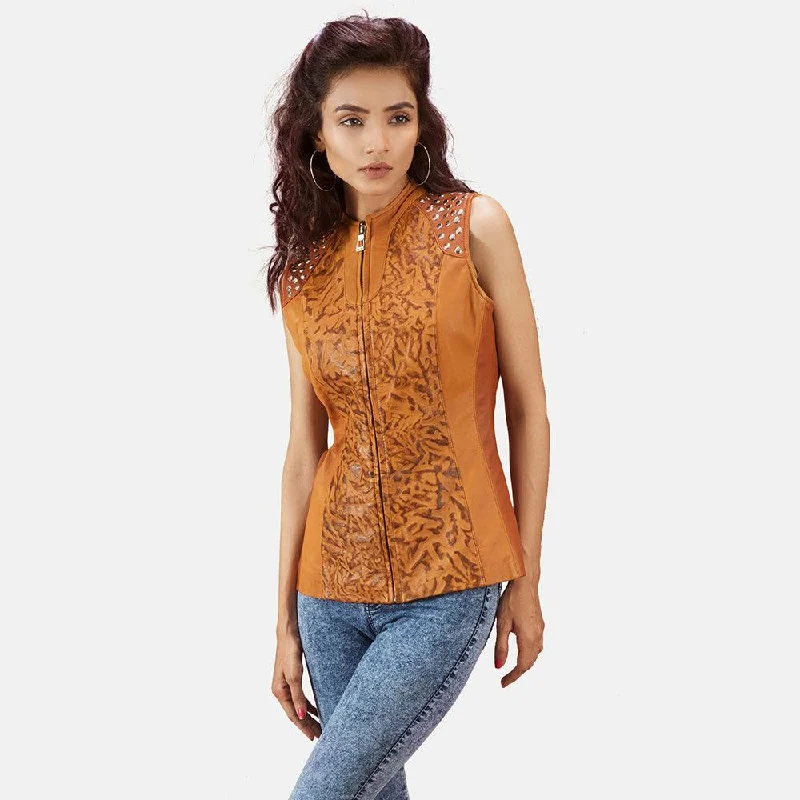Womens Westina Tan Dye Leather Vest Soft Drape Vest