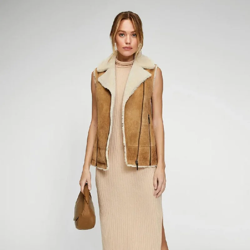 Sheepskin Shearling Leather Vest Womens Soft Ribbed Vest