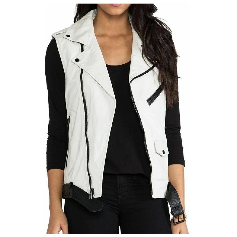 Women Motorcycle Fashion Leather Vest Winter Layering Vest