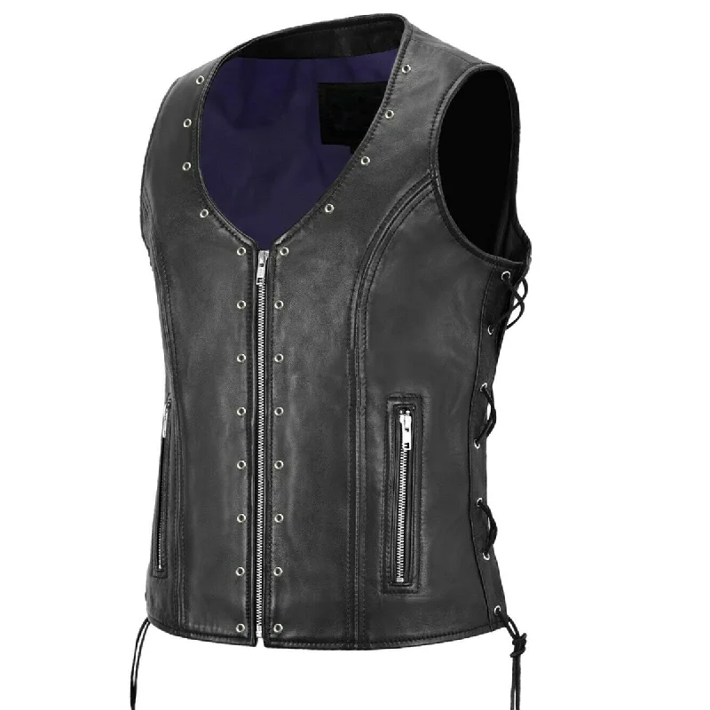 Punk Bikers Eyelet Leather Waistcoat Elegant Wool Blend Waistcoat