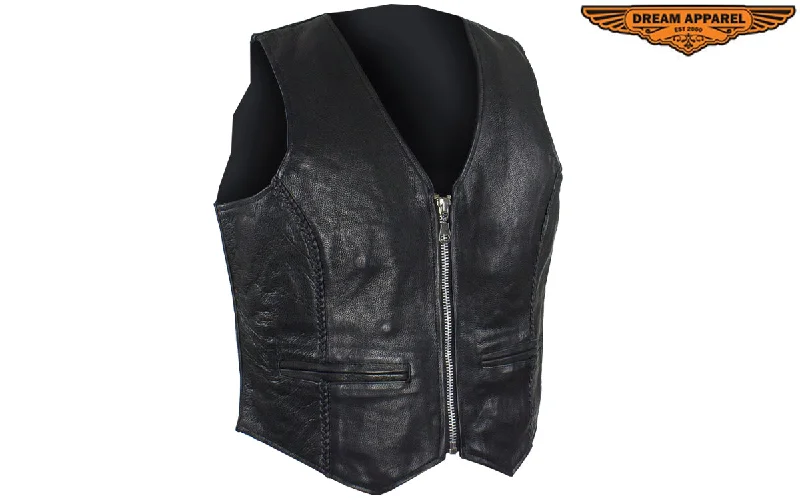 Dream Apparel Womens Classic Leather Vest Distressed Denim Vest