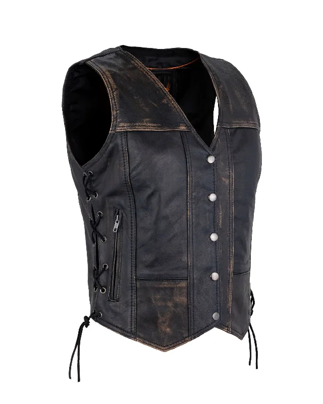 Womens Distressed Brown Naked Cowhide Leather Vest Classic Workwear Vest