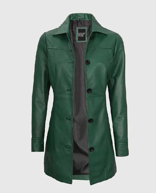 Women's Green Leather Coat