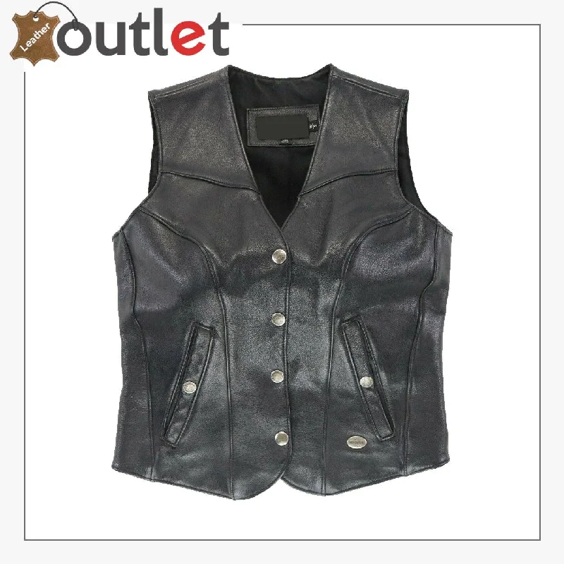 Womens Harley Davidson Motorcycle Leather Vest Elegant Vest Coat