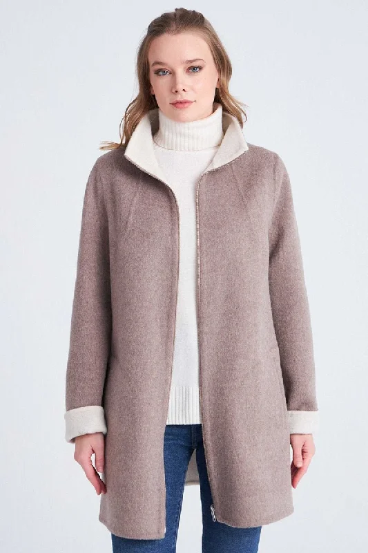Holy Women's Reversible Cashmere Coat - Cappuccino/Beige Elasticated Drawstring Belted Holy Women's Reversible Cashmere Coat - Cappuccino/Beige Elasticated Drawstring Belted