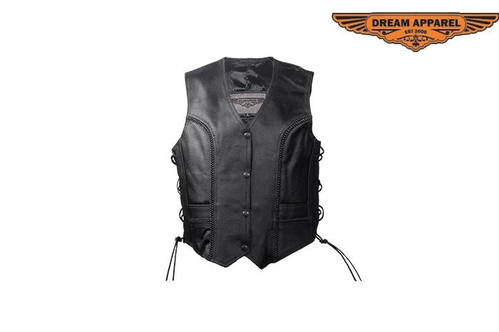 Dream Apparel Womens Leather Vest With Side Laces Edgy Moto Vest