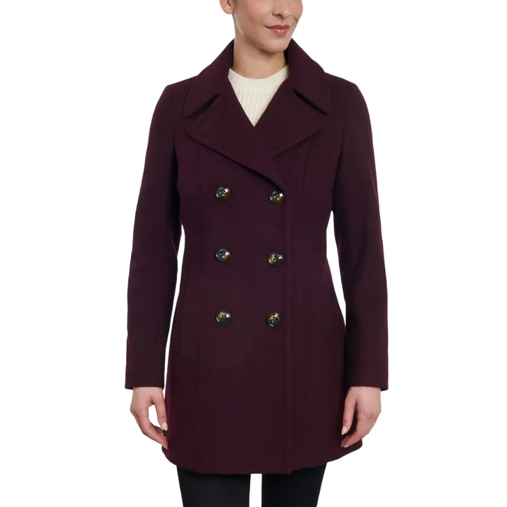 Womens Purple Double Breasted Wool Coat