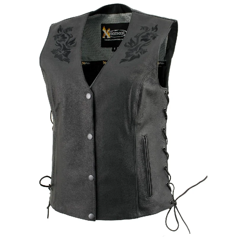 Xelement XS24004 Women's ‘Gemma’ Black Motorcycle Rider Leather Vest with Side Laces Modern Suit Vest Xelement XS24004 Women's ‘Gemma’ Black Motorcycle Rider Leather Vest with Side Laces Modern Suit Vest