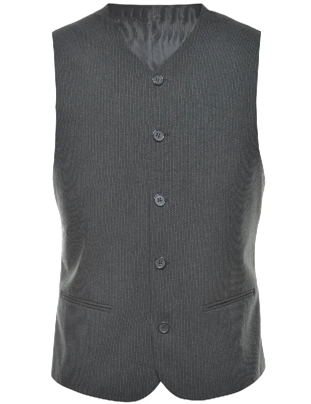 Pinstriped Black Waistcoat - M Elegant Puffer Waistcoat Vest