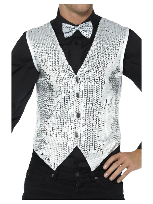 Silver Sequin Waistcoat Cozy Down-Filled Waistcoat Vest