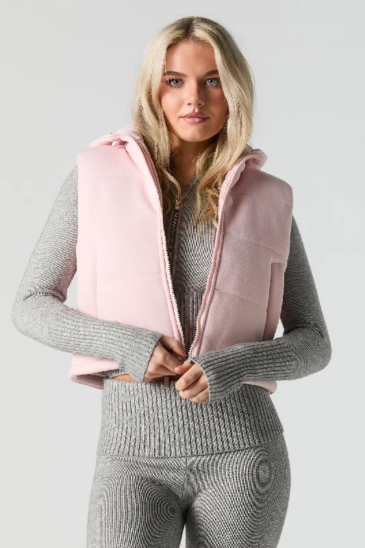 Polar Fleece Hooded Puffer Vest Soft Velvet Vest