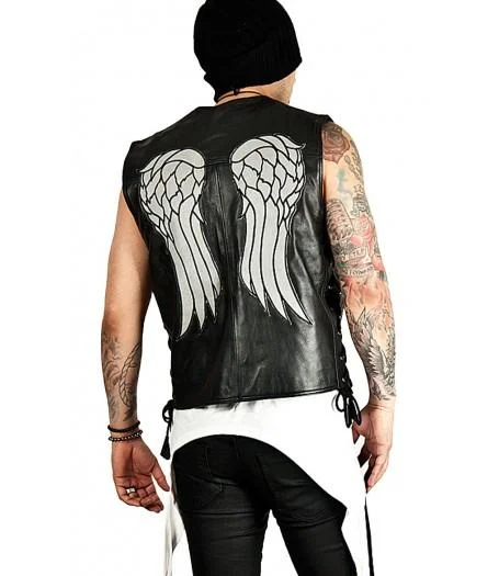 Angel The Walking Dead Daryl Dixon Wings Leather Vest Buttoned Business Vest