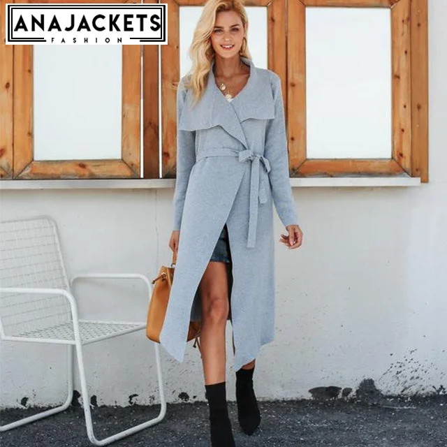 Belt Lace Up Women Cardigan Coat Collared Crew Neck Turtle Neck