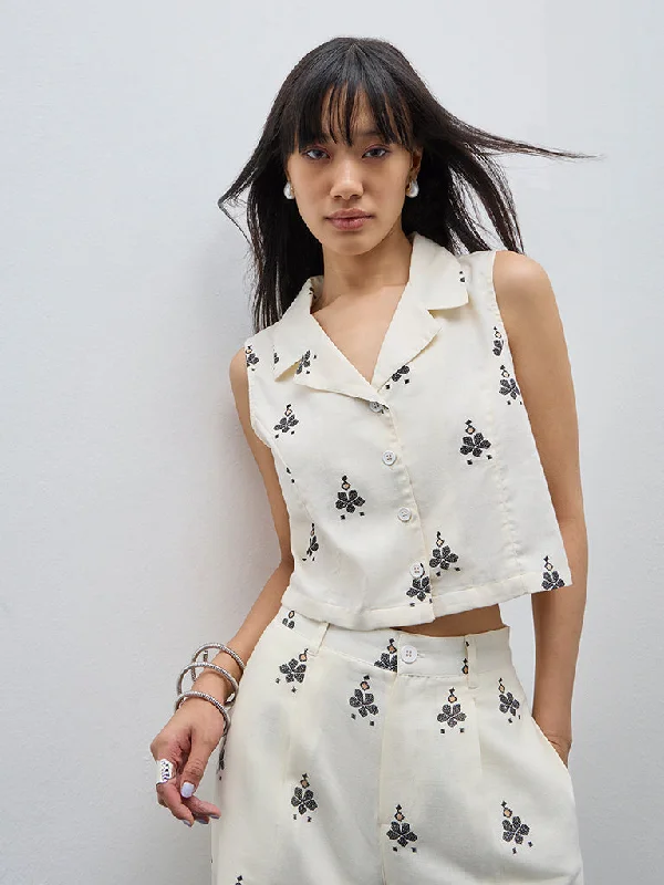 Bombay Paisley Off-White Cotton Blend Waistcoat-Style Top Fashionable Buttoned Waistcoat Vest