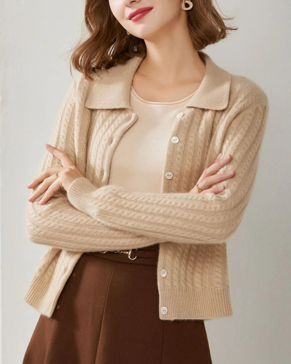 Cable Knit Cashmere Cardigan Faux Fur Fabric Real Fur Fabric Shearling Fabric