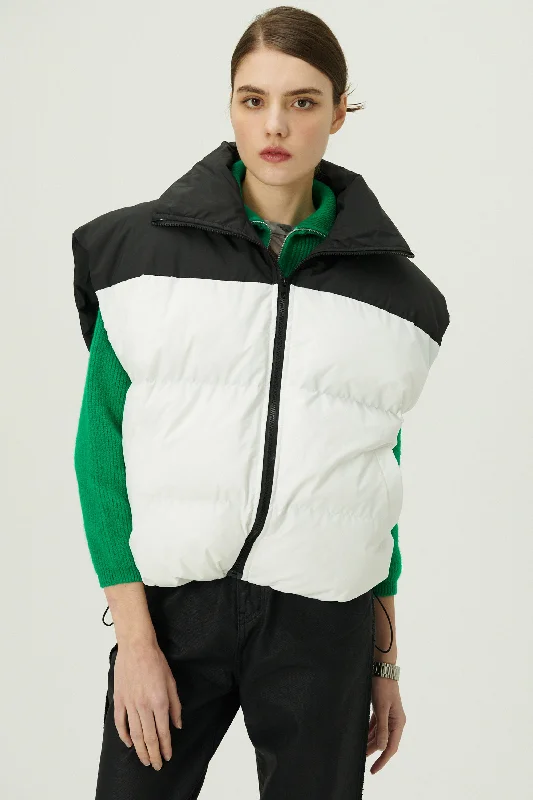Claudia Color Block Puffer Vest Chic Faux Suede Vest