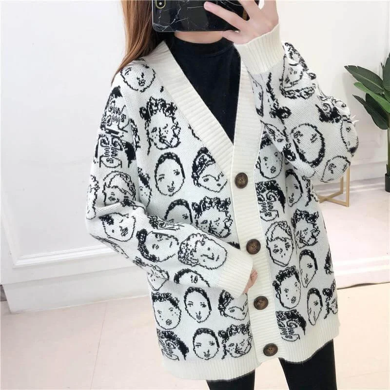 Comic V-Neck Cardigan Sweater For Women Hooded Cardigan Collared Cardigan Shawl Collar Comic V-Neck Cardigan Sweater For Women Hooded Cardigan Collared Cardigan Shawl Collar