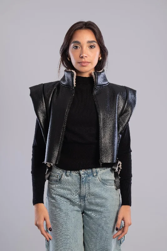 Cropped Leather Vest - Mitcha Label Warm Wool-Blend Vest