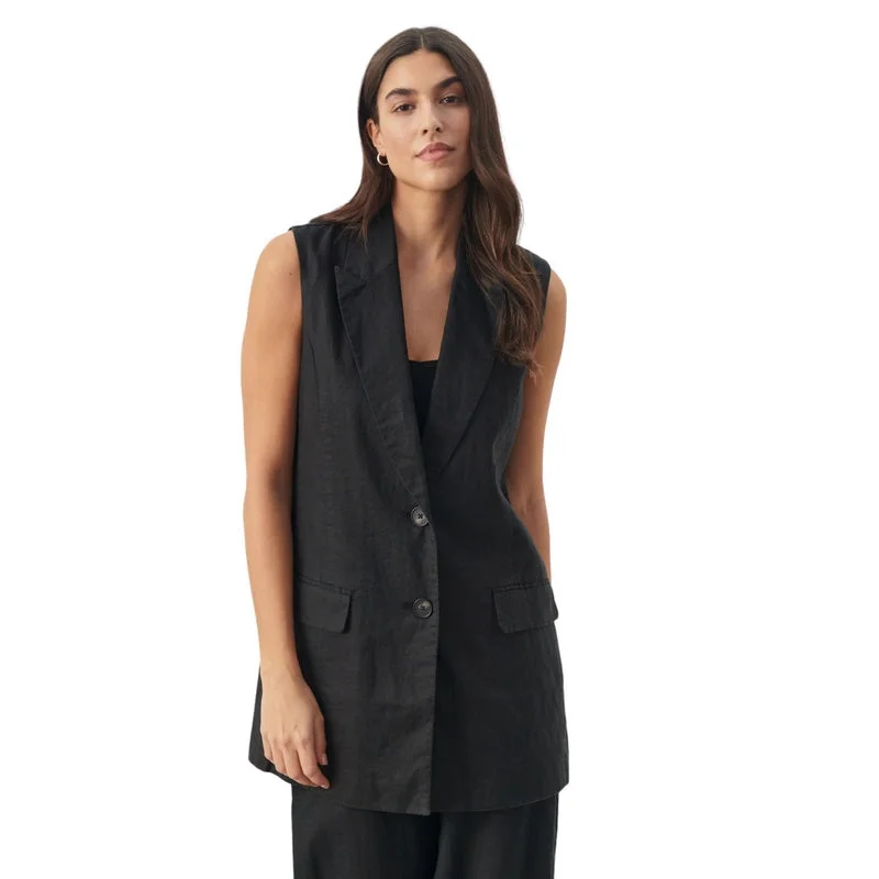 Enyo Linen Waistcoat in Black Stylish Tweed Waistcoat Jacket