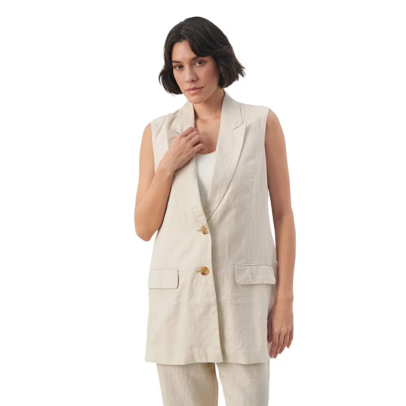 Enyo Linen Waistcoat in French Oak Fashionable Double-Breasted Waistcoat