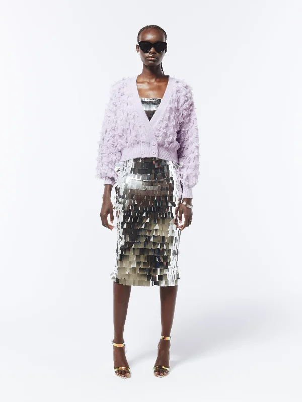 Fringed Checkerboard Cardigan II in Wisteria Purple Toggled Drawstring Belted