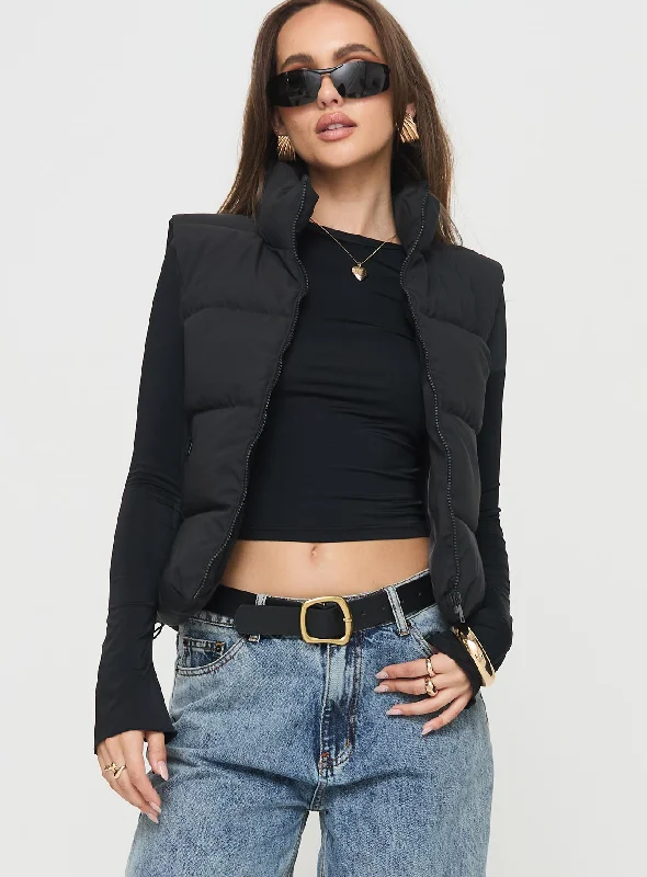 Fuentes Puffer Vest Black Fashion-Forward Vest Coat