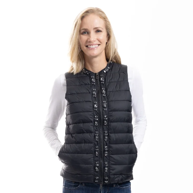 Glam Rhinestone Puffer Vest Trendy Waterfall Vest