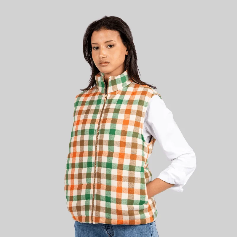 Handwoven Plaid Puffer Vest Quilted Down Vest