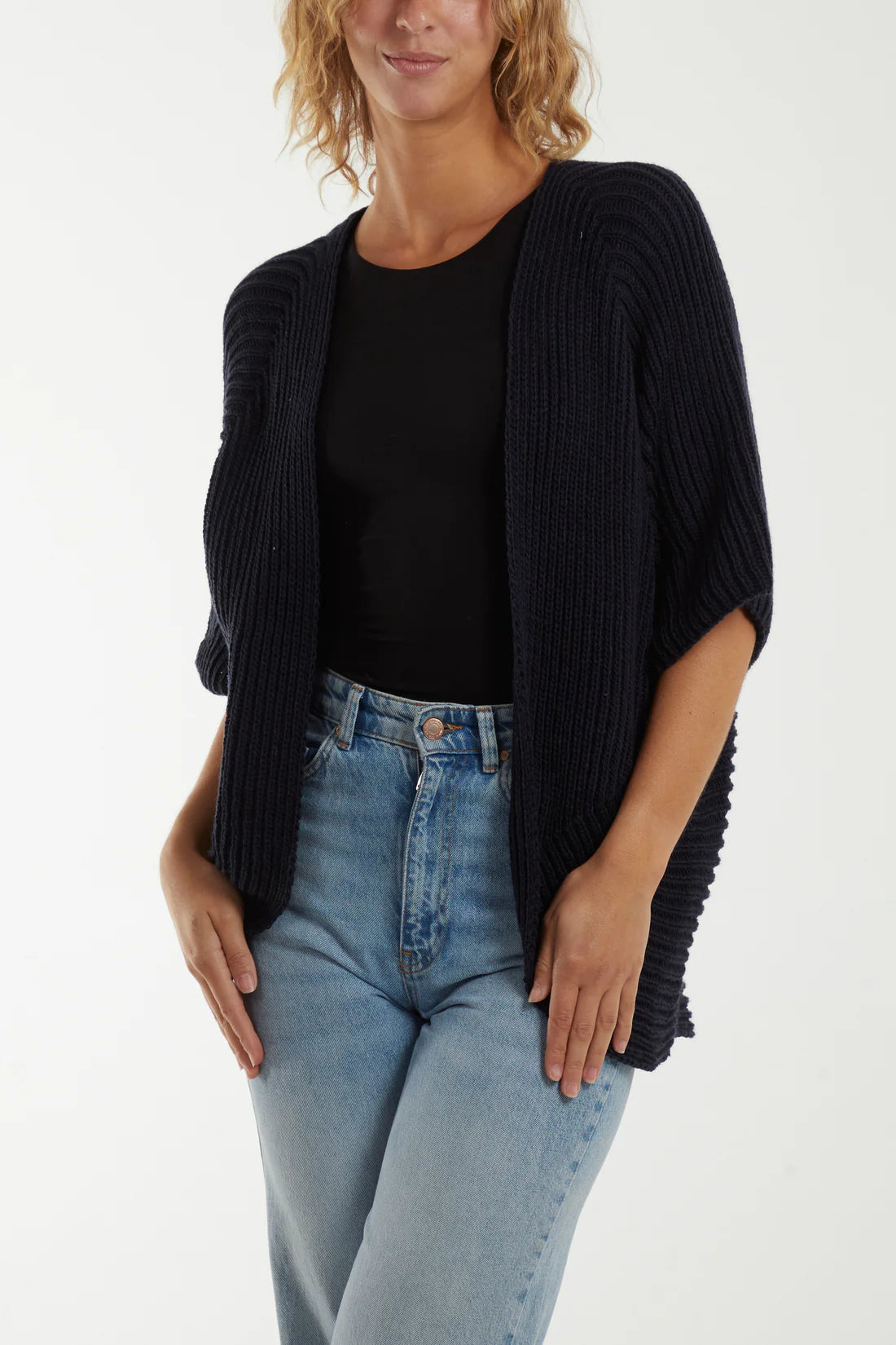 Knitted kimono cardigan - Navy Tailored Straight A-Line