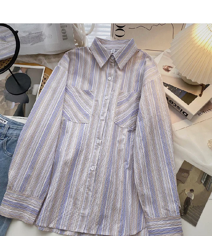 Lazy wind Stripe Shirt loose long sleeve cardigan top 6424 Asymmetrical,ymmetric Pencil Cardigan Lazy wind Stripe Shirt loose long sleeve cardigan top 6424 Asymmetrical,ymmetric Pencil Cardigan