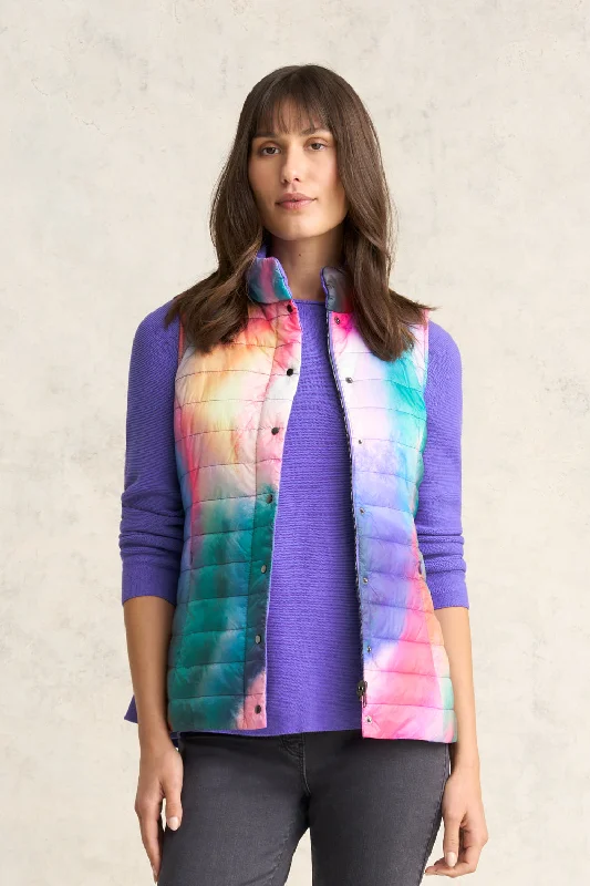 Reversible Puffer Vest - Aurora Print Hooded Long Vest