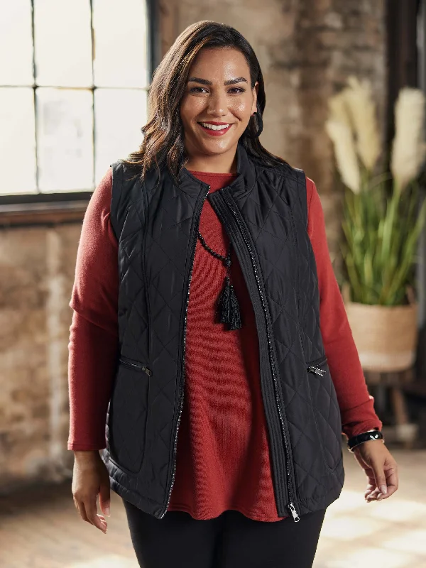 Black Puffer Vest Plush Faux Fur Vest