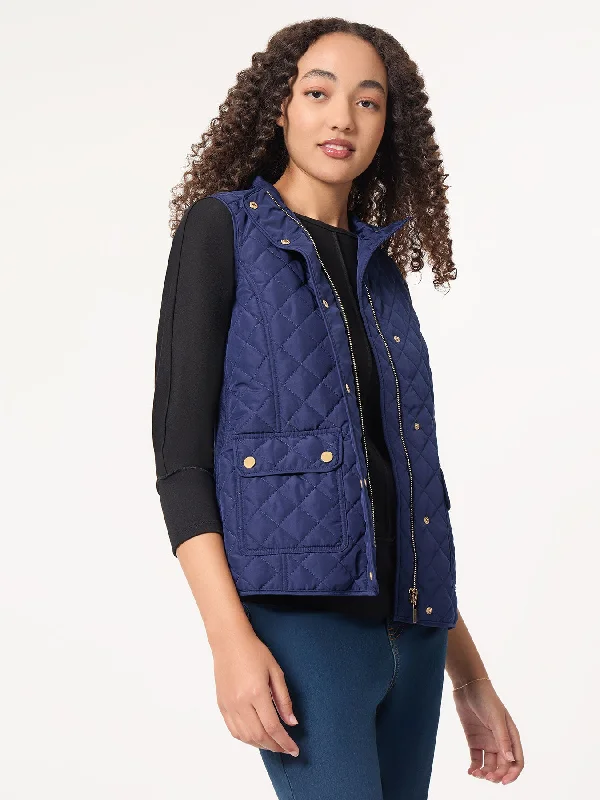 Quilted Puffer Vest Hooded Sherpa Vest