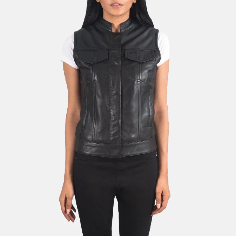 Rayne Moto Black Leather Vest Belted Waist Vest
