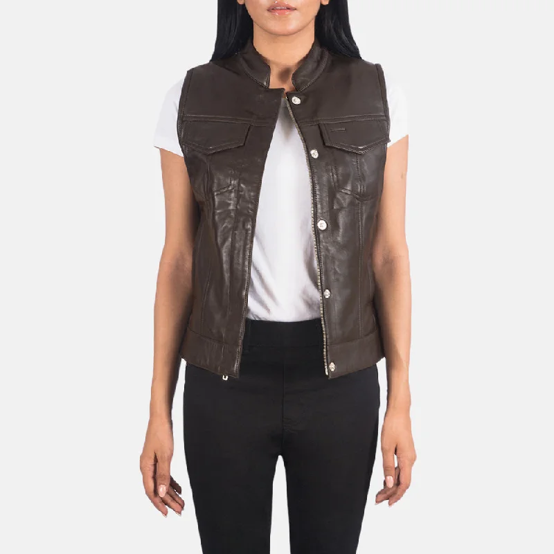 Rayne Moto Brown Leather Vest Longline Tailored Vest