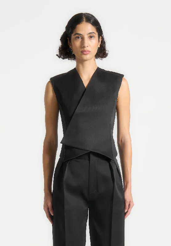 Sateen Wrap Waistcoat - Black Comfortable Fleece Waistcoat Jacket