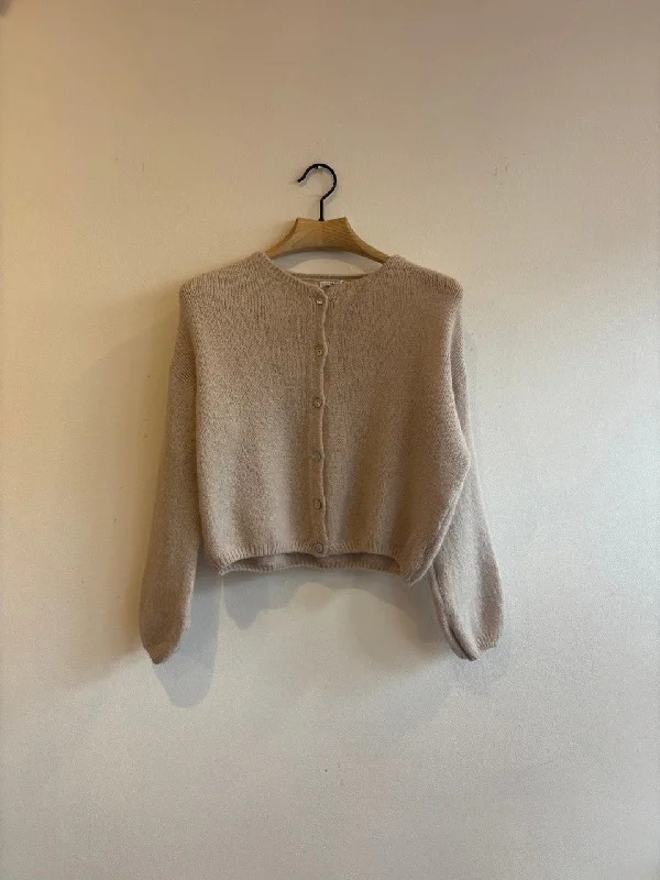 Stone Long Sleeve Mohair Cardigan Mesh Blend Leather Blend Suede Blend