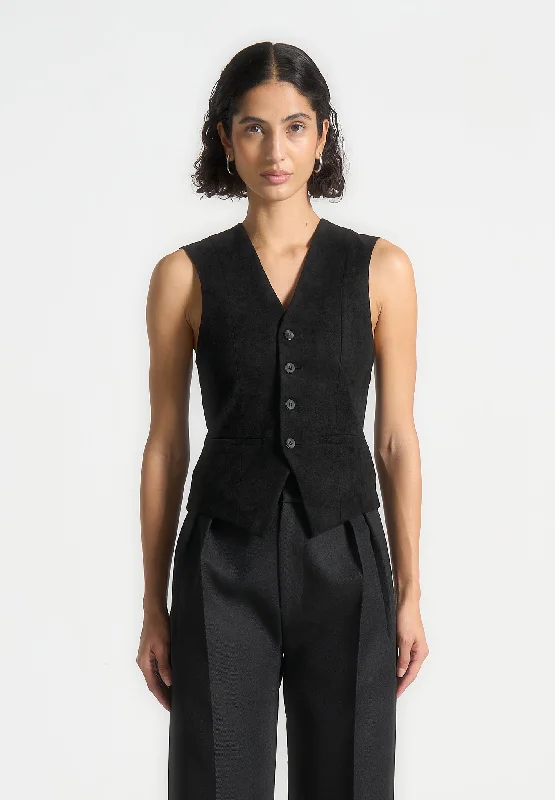 Suede Cinch Waistcoat - Black Warm Puffer Waistcoat Vest