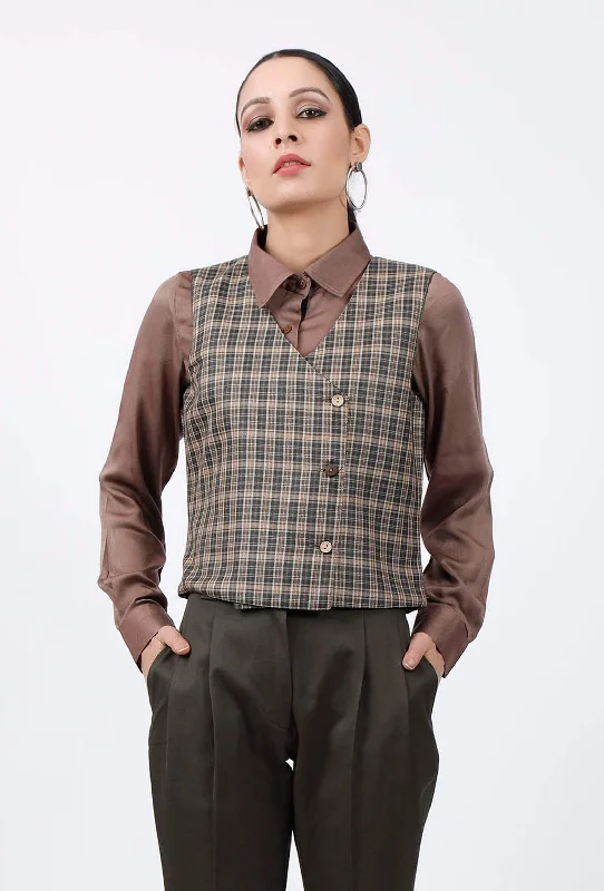 Checkered Waistcoat Trendy Zip-Up Waistcoat Jacket