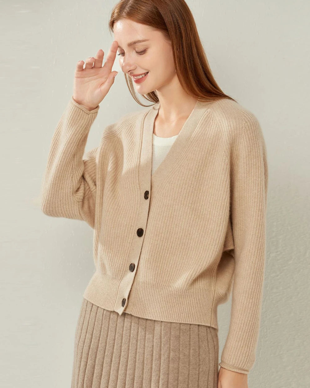 V-Neck Cashmere Cardigan Stretchy Elastic Breathable