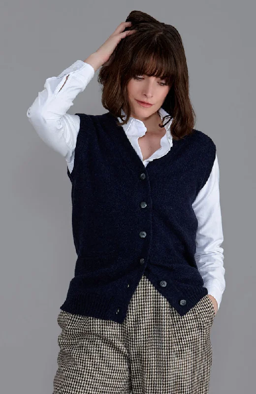 Womens Lambswool V Neck Waistcoat with Pockets Classic Trench Waistcoat Jacket
