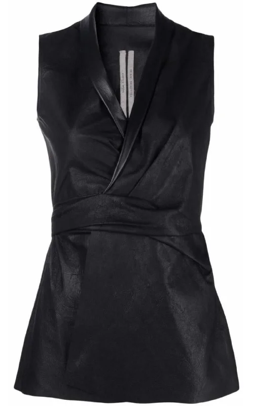 Wrap-front Leather Vest Office Blazer Vest