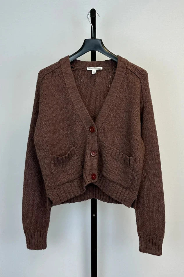 AC Cropped V Neck Cardigan in Cocoa