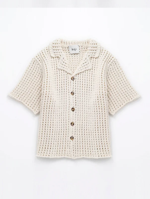 AMINA Open-knit cardigan ecru Glossy Satin Silk